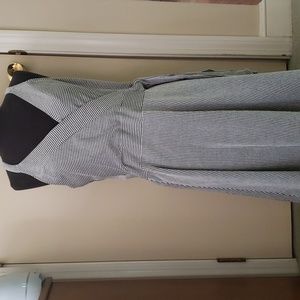 Gray striped short sleeve dress with button